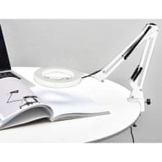 Izoxis Flexibilní upínací stolní lupa s výkyvným ramenem. Stmívatelné LED. Barva bílá.