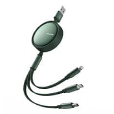 Mcdodo Kabel USB Mcdodo CA-7252 3v1 zatahovací 1,2m zelený