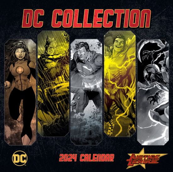 CurePink Oficiální nástěnný kalendář 2024: DC Comics Originals s plakátem (30,5 x 30,5|61 cm)