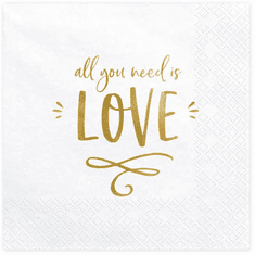 PartyDeco Ubrousky All you need is love bíle 33cm 20ks