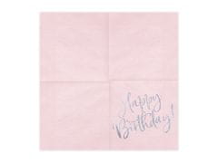 PartyDeco Ubrousky Happy Birthday světle růžové 33cm 20ks