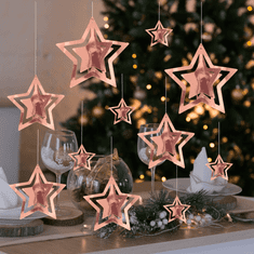 PartyPal Závěsné dekorace Růžovo-zlaté hvězdy s 3D efektem 11ks