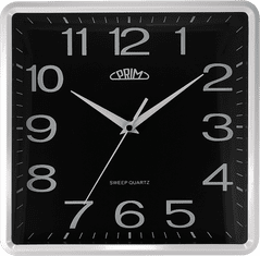 Prim Hranaté designové plastové hodiny PRIM Square 20, bílá/černá