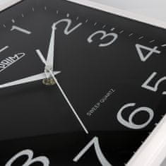 Prim Hranaté designové plastové hodiny PRIM Square 20, bílá/černá