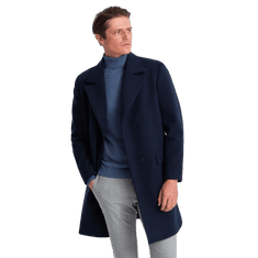 OMBRE Pánský dvouřadový kabát s podšívkou V3 OM-COWC-0107 tmavě modrý MDN124011 S