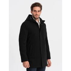 OMBRE Pánský zateplený kabát s kapucí a skrytým zipem V1 OM-COWC-0110 černý MDN124019 XXL