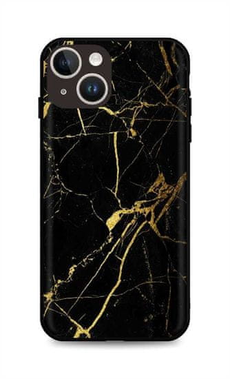 TopQ Kryt LUXURY iPhone 14 pevný Marble černo-zlatý 111287
