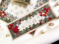 Dimex Vánoční gobelínový ubrus chenille, Vánoční motiv s domečky a borovicí 45 x 140 cm, GO-rn-3