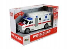 Lean-toys Ambulance S Frikčním Pohonem Bílá Na Baterie 1:20 Zvukem