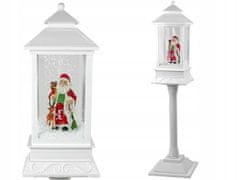 Lean-toys Vánoční Dekorace Lampa Lucerna Santa Clausem Bílá Koledy Světla