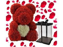 InnoVibe Valentýnský červený medvídek se srdcem z růží - 25 cm