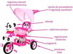 Lean-toys 3-Kolové Dětské Odrážedlo Panda Růžová + Zvuky