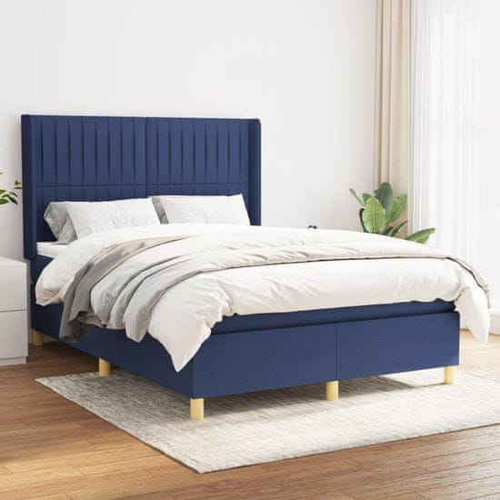 Vidaxl Box spring postel s matrací modrá 140x190 cm textil