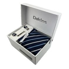 Daklos Luxusní set různé modré a bílé proužky - Kravata, kapesníček, manžetové knoflíčky, kravatová spona v dárkové krabičce