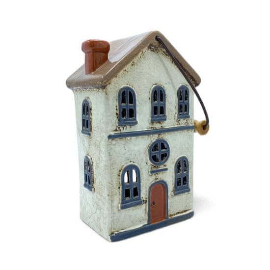 Ego Dekor Keramický domeček, lucerna na svíčku s rukojetí, výška 23 cm Barva: Šedomodrá