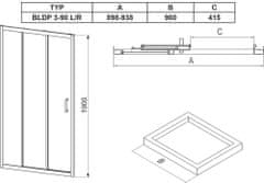 Ravak Sprchové dveře Blix BLDP3-90 lesk+Transparent