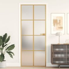 Greatstore Interiérové dveře úzké zlaté 83x201,5 cm tvrzené sklo a hliník