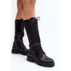 Šněrovací boty Glans Knee-high Black velikost 39