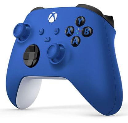 microsoft Xbox Series vezeték nélküli játékvezérlő Shock Blue vezeték nélküli vezérlő (QAU-00009) vibrációs hibrid irányváltó D-pad innováció kék színű texturált markolat textúra gombok feltérképezése