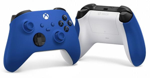 microsoft Xbox Series vezeték nélküli játékvezérlő Shock Blue vezeték nélküli vezérlő (QAU-00009) vibrációs hibrid irányváltó D-pad innováció kék színű texturált markolat textúra gombok feltérképezése