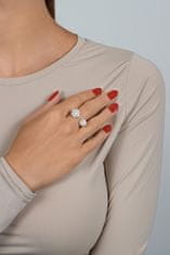Brilio Silver Blyštivý otevřený bicolor prsten Květina RI124W (Obvod 60 mm)