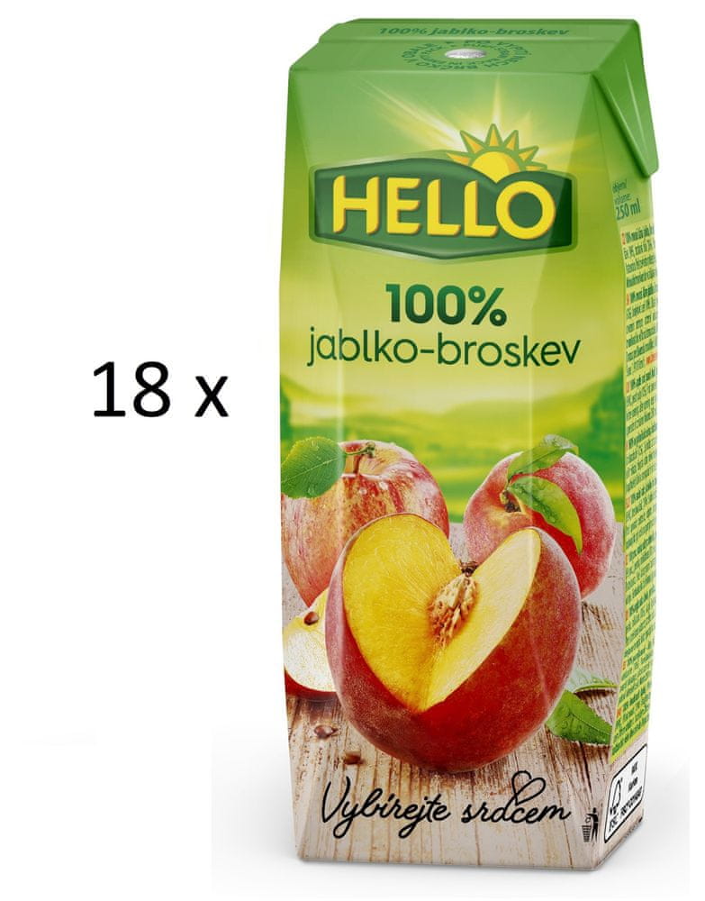 Levně Hello 100% jablko-broskev 18 x 250 ml