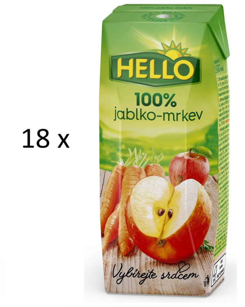 Levně Hello 100% jablko-mrkev 18 x 250 ml