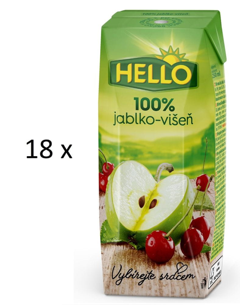 Levně Hello 100% jablko-višeň 18 x 250 ml