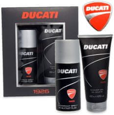 Ducati dárková sada 1926 sprchový gel 200 ml + deodorant 150 ml černo-bílo-červená