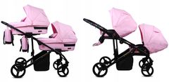 Babylux  DUO Light Pink | 2v1 Kombinovaný kočárek pro dvojčata Set | Kočárek + Korbička