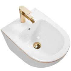 REA Závěsná WC mísa CARLO Mini Rimless - bílo-zlatý