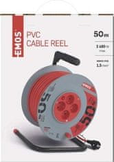 Emos Prodlužovací kabel na bubnu 50 m / 4 zásuvky / červený / PVC / 230 V / 1,5 mm2