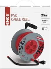 Emos Prodlužovací kabel na bubnu 25 m / 4 zásuvky / červený / PVC / 230 V / 1 mm2