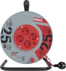 Emos Prodlužovací kabel na bubnu 25 m / 4 zásuvky / červený / PVC / 230 V / 1 mm2
