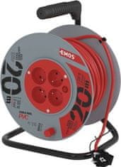 Emos Prodlužovací kabel na bubnu 20 m / 4 zásuvky / červený / PVC / 230 V / 1 mm2