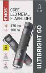 Emos CREE LED kovová svítilna Ultibright 60, 170lm, 1xAA