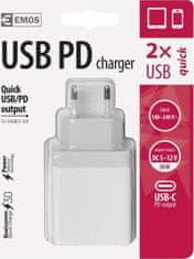 Emos Univerzální USB adaptér PD do sítě 1,5–3,0A (30W) max.