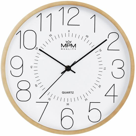 MPM QUALITY Designové plastové hodiny MPM Wooden Look