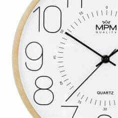 MPM QUALITY Designové plastové hodiny MPM Wooden Look, béžová/bílá