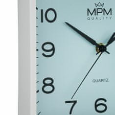 MPM QUALITY Hranaté plastové hodiny MPM Classic Square, světle modrá
