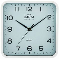 MPM QUALITY Hranaté plastové hodiny MPM Classic Square, světle modrá