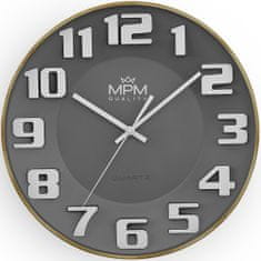 MPM QUALITY Nástěnné designové plastové hodiny MPM Ageless, šedá/bílá
