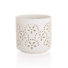 HOME DECOR Svícen na čajové svíčky porcelánový 7,4 x 7 cm, květiny, bílý, sada 6 ks