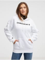Converse Bílá dámská mikina s kapucí Converse Embroidered Wordmark S