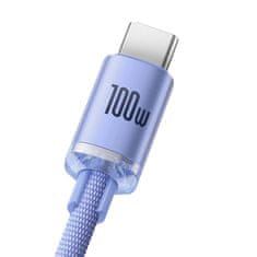 BASEUS Datový kabel Baseus Crystal Shine USB na USB-C, 100 W, 1,2 m (fialový)