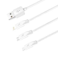 Hoco Datový kabel 3v1 USB typu C + Micro USB + iPhone Lightning 2.4A 1m HOCO X1 Rychlé nabíjení bílý