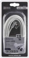 Emos Anténní koaxiální kabel stíněný 7,5m - úhlová vidlice