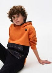 MAYORAL chlapecký sportovní dvoubarevný set, oranžová mikina s černou kapsou, černé sportovní kalhoty Velikost: 8/128