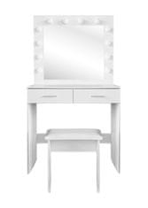 Aga Toaletní stolek se zrcadlem a osvětlením + taburet Matný Bílý