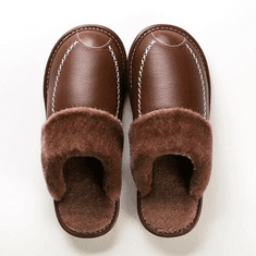 VIVVA® Kožené termo pantofle, Teplé pantofle s kožíškem, Teplé bačkory | NOBLEFEET Hnědá 36/37
